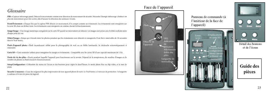 Bushnell 11-9200 instruction manual Glossaire, Face de l’appareil 