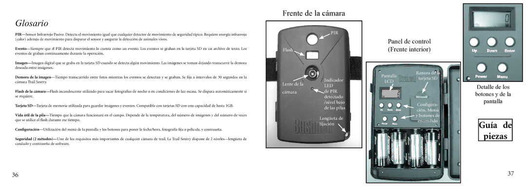 Bushnell 11-9200 instruction manual Glosario, Frente de la cámara 