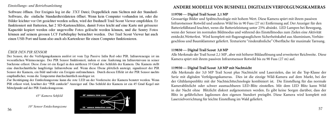 Bushnell 11-9200 instruction manual Andere Modelle VON Bushnell Digitalen Verfolgungskameras 