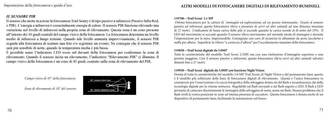 Bushnell 11-9200 instruction manual Altri Modelli DI Fotocamere Digitali DI Rilevamento Bushnell 