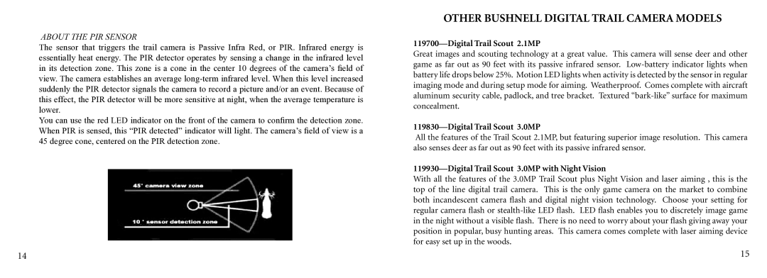 Bushnell 11-9200 instruction manual Other Bushnell Digital Trail Camera Models 