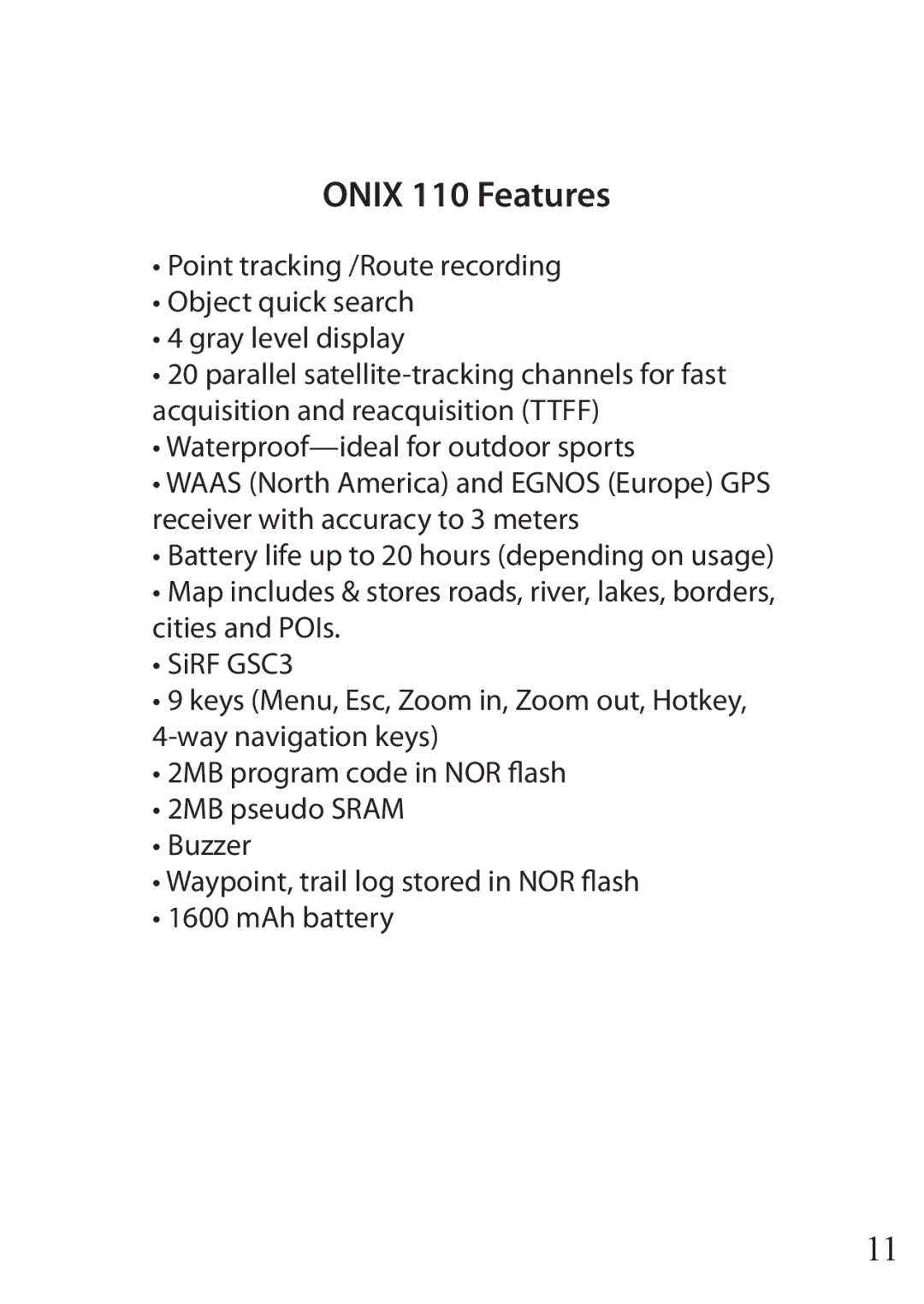 Bushnell instruction manual Onix 110 Features 