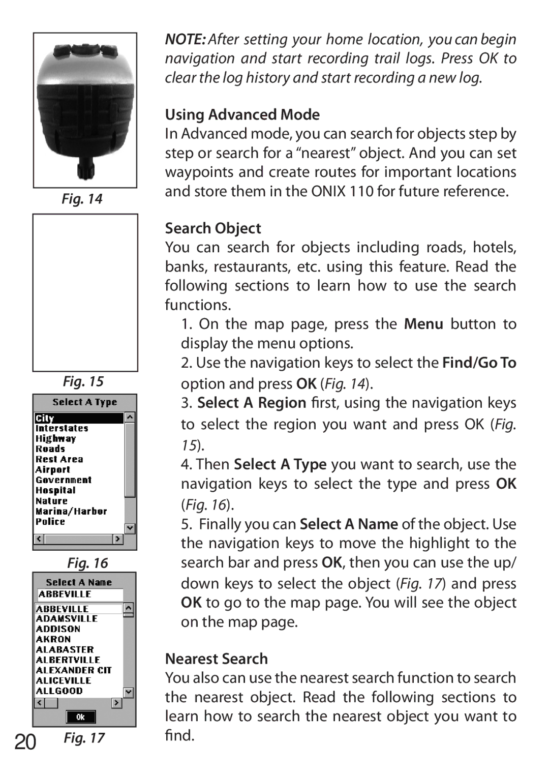 Bushnell 110 instruction manual Using Advanced Mode, Search Object, Nearest Search 