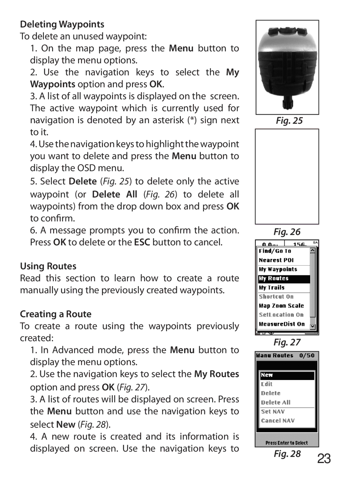 Bushnell 110 instruction manual Deleting Waypoints, Using Routes, Creating a Route 