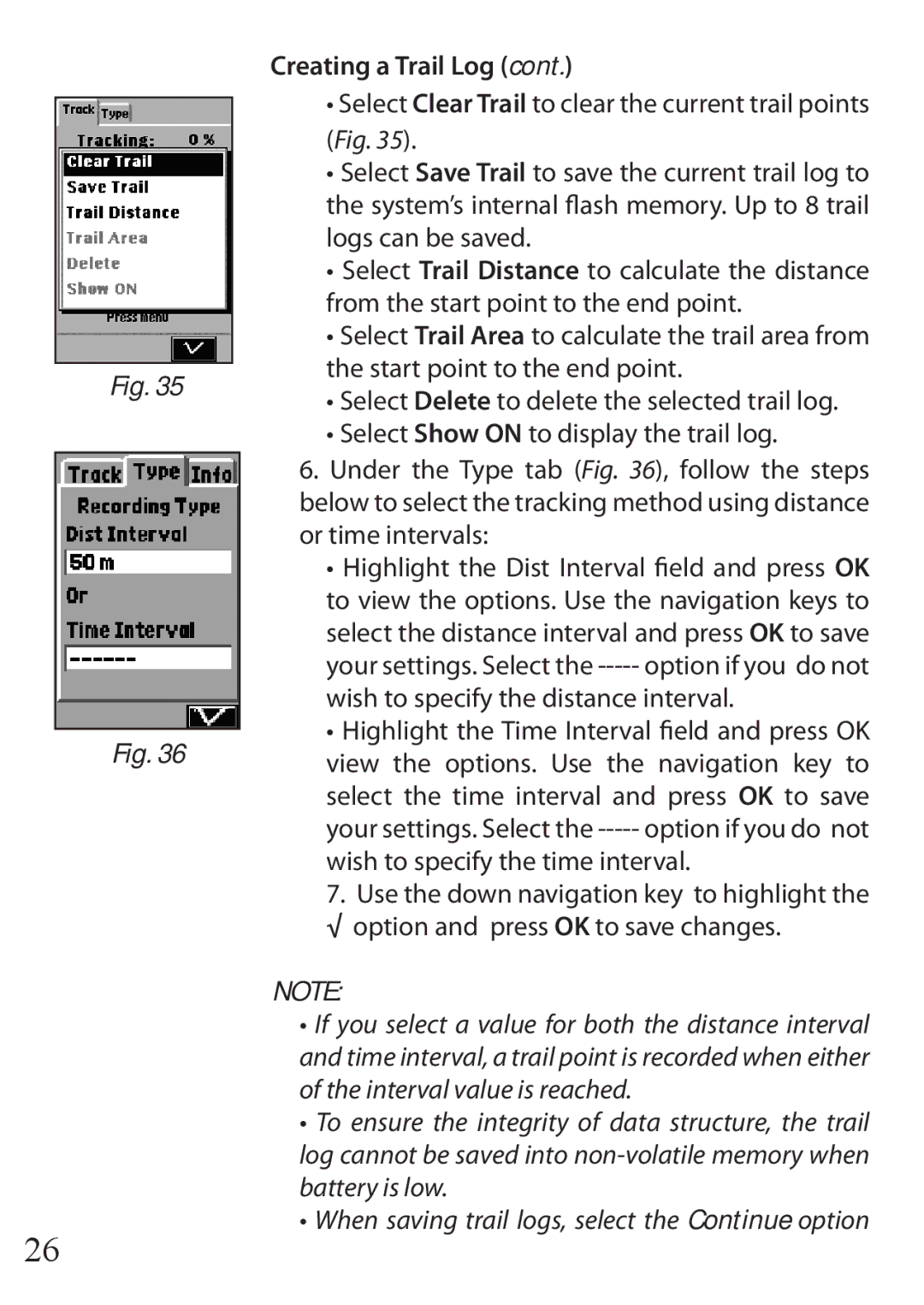 Bushnell 110 instruction manual Creating a Trail Log 