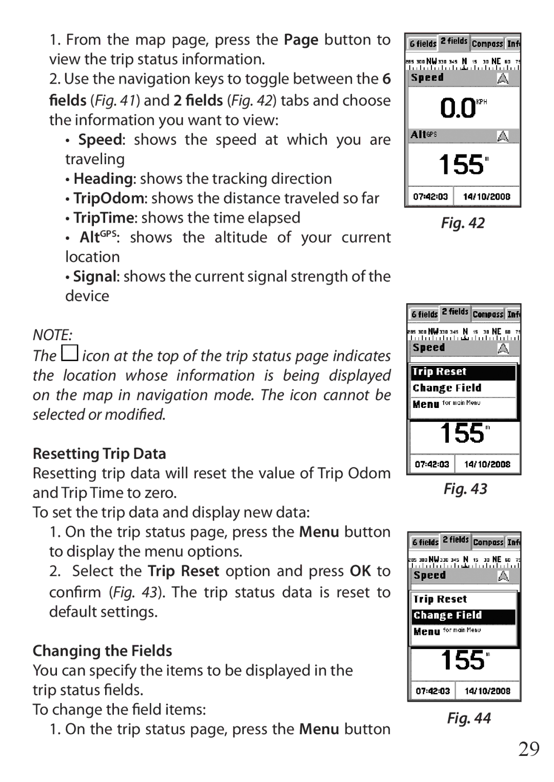 Bushnell 110 instruction manual Resetting Trip Data, Changing the Fields 
