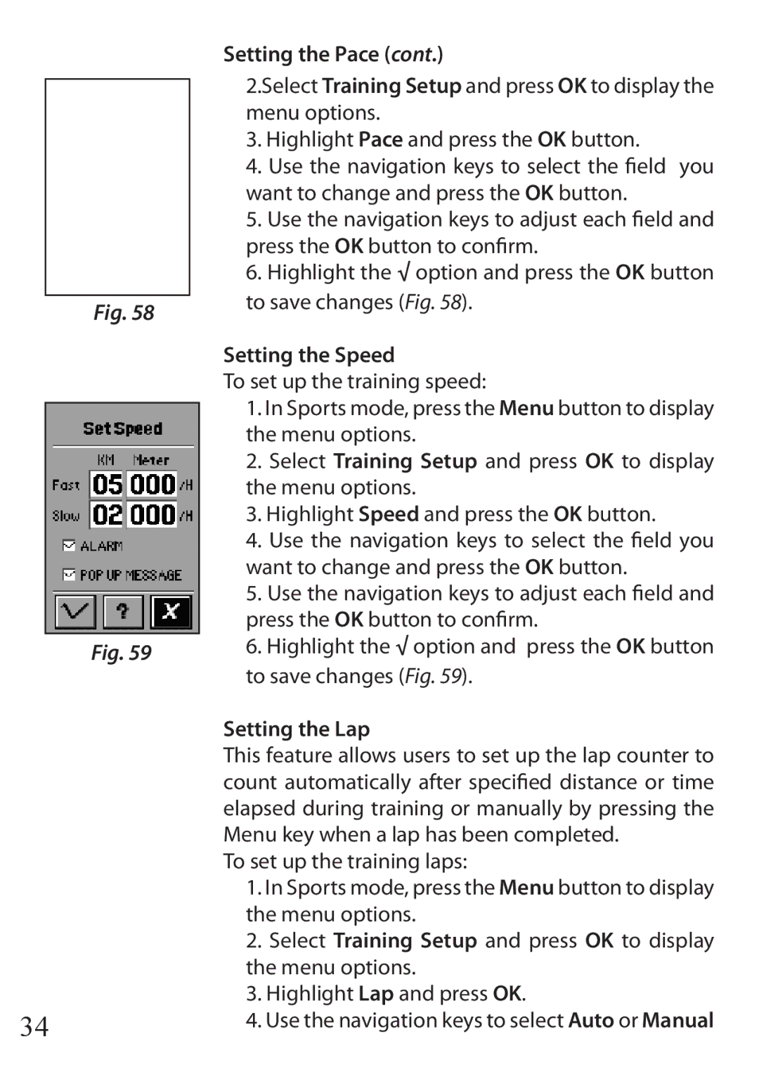 Bushnell 110 instruction manual Setting the Speed, Setting the Lap 