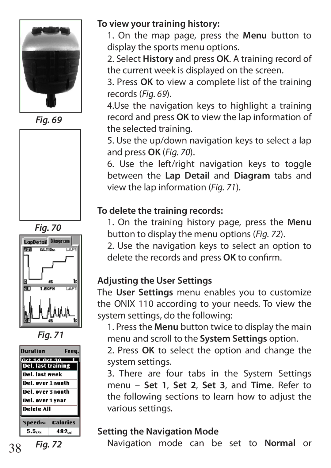 Bushnell 110 instruction manual To view your training history, To delete the training records, Adjusting the User Settings 