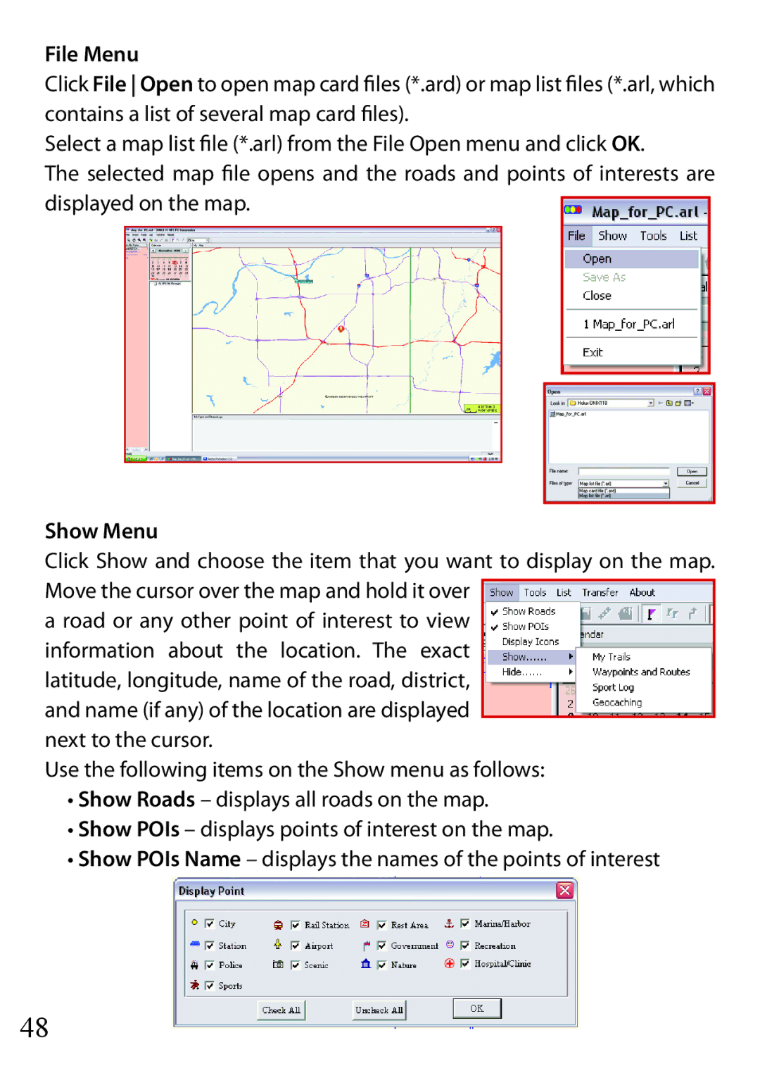 Bushnell 110 instruction manual File Menu, Show Menu 