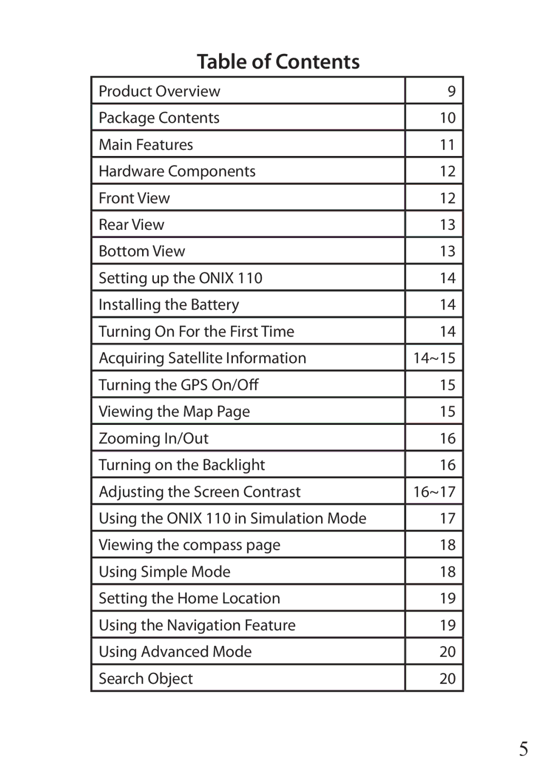 Bushnell 110 instruction manual Table of Contents 