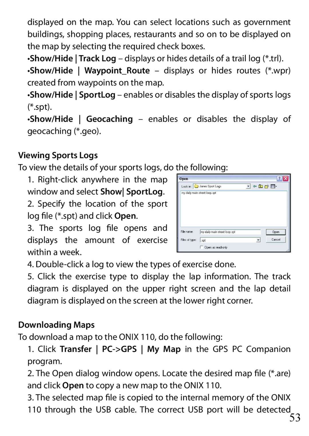 Bushnell 110 Viewing Sports Logs, To view the details of your sports logs, do the following, Downloading Maps 