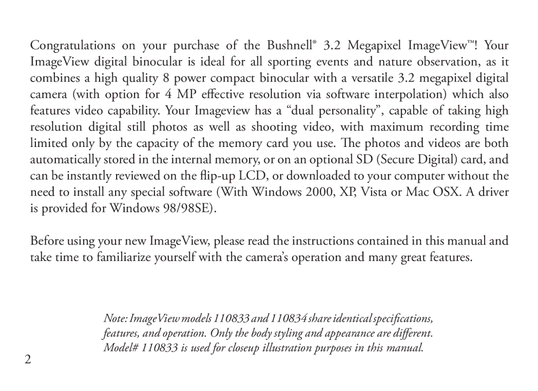 Bushnell 110834, 110833 instruction manual 