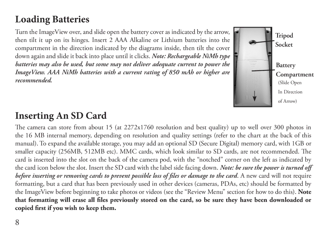 Bushnell 110834, 110833 instruction manual Loading Batteries, Inserting An SD Card 