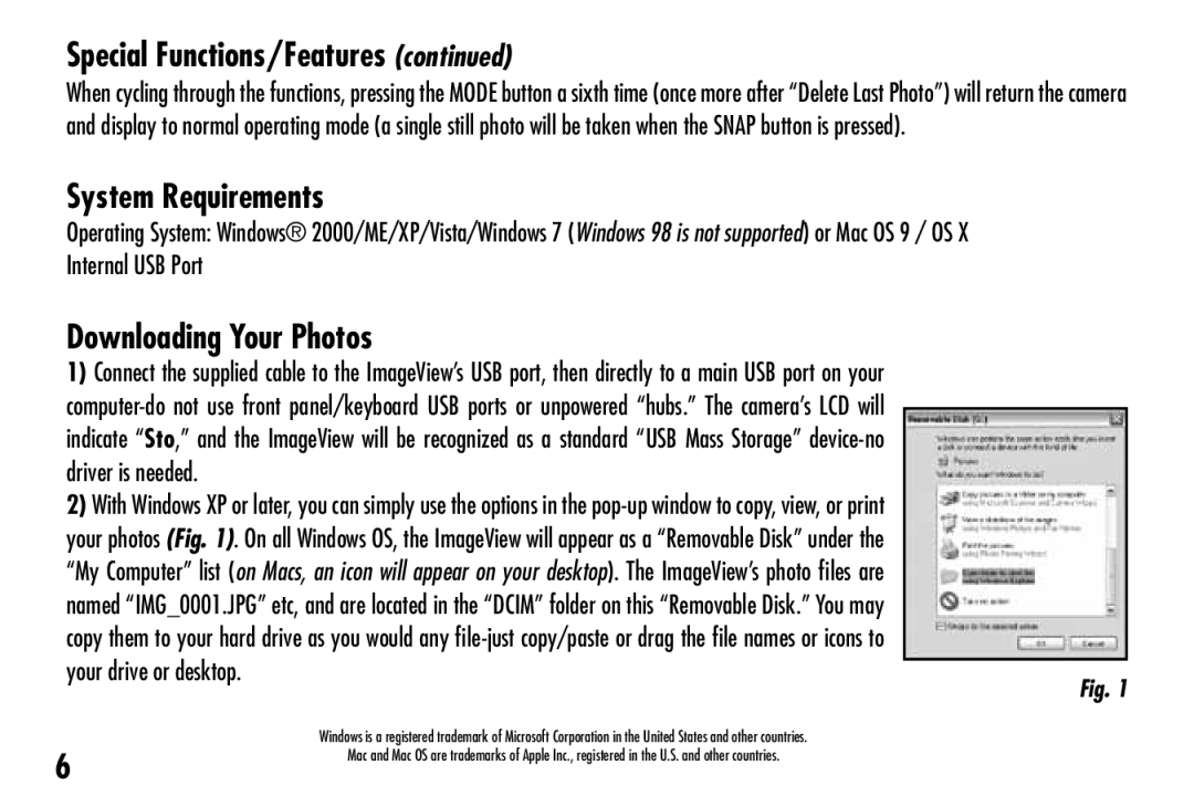 Bushnell 111024 instruction manual System Requirements, Downloading Your Photos 