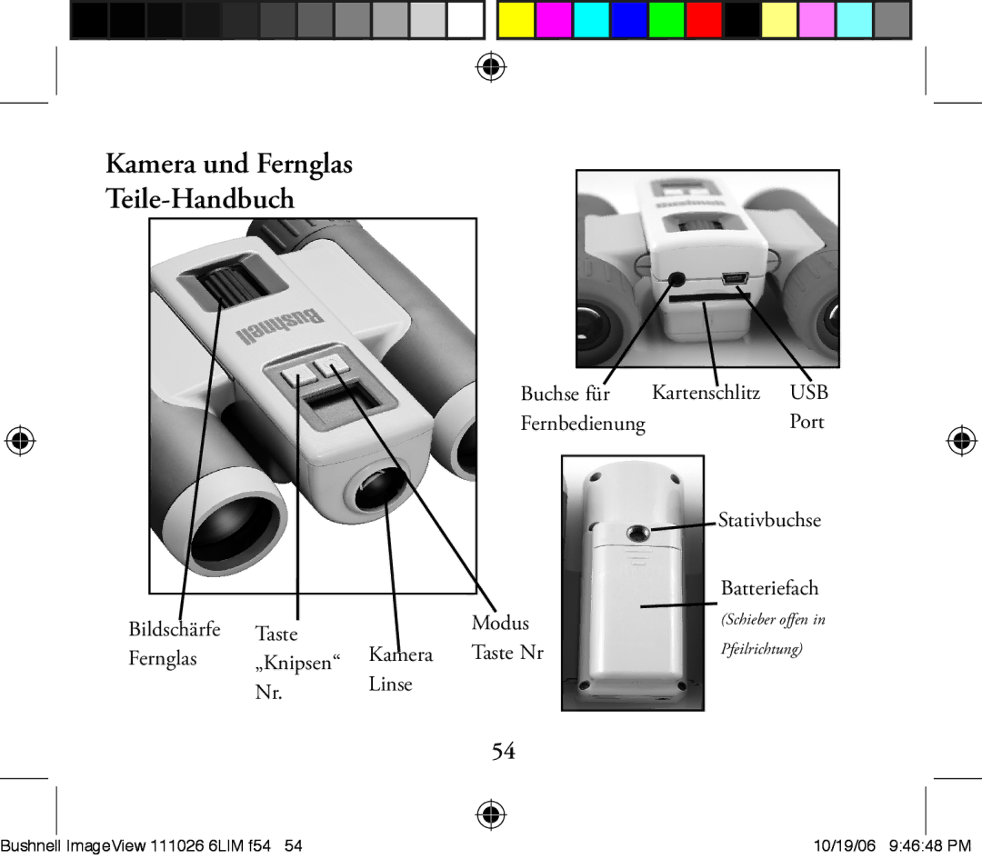 Bushnell 111026 6LIM F2 instruction manual Kamera und Fernglas Teile-Handbuch 