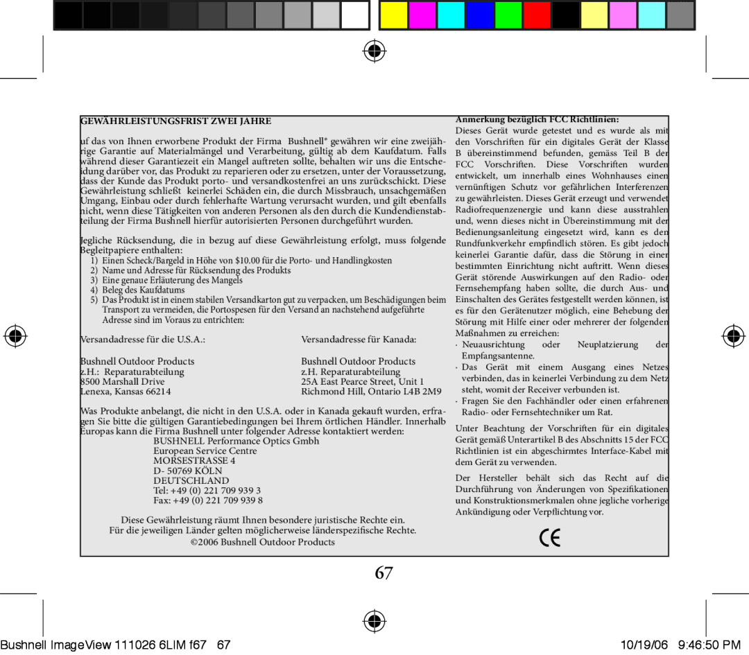 Bushnell 111026 6LIM F2 instruction manual ImageView 111026 6LIM f67 10/19/06 94650 PM 