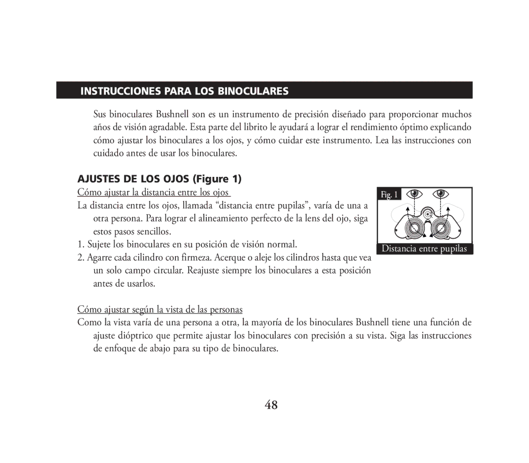 Bushnell 111026 instruction manual Instrucciones Para LOS Binoculares, Ajustes DE LOS Ojos Figure 