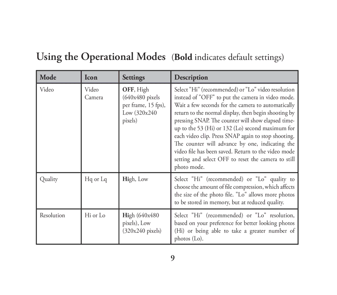 Bushnell 111026 instruction manual Using the Operational Modes Bold indicates default settings 