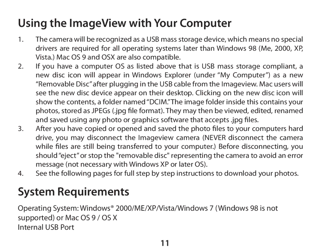 Bushnell 111026 instruction manual Using the ImageView with Your Computer, System Requirements 