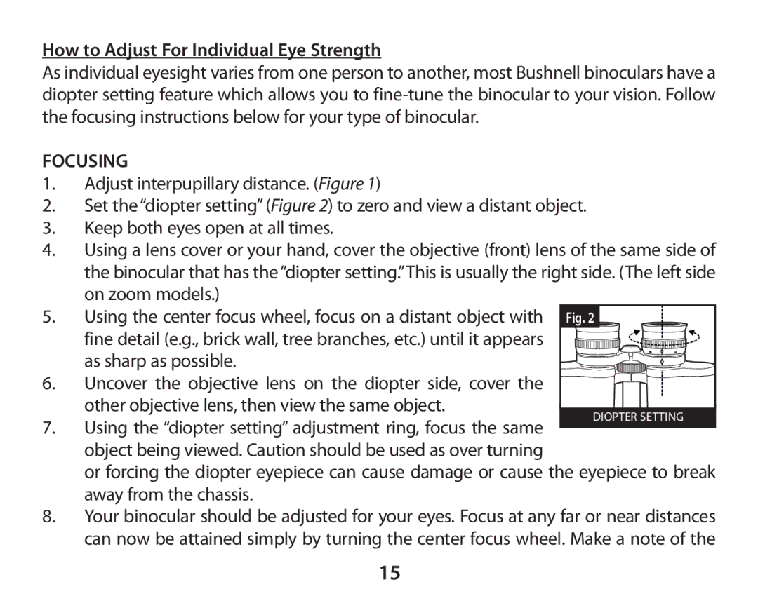 Bushnell 111026 instruction manual Focusing 