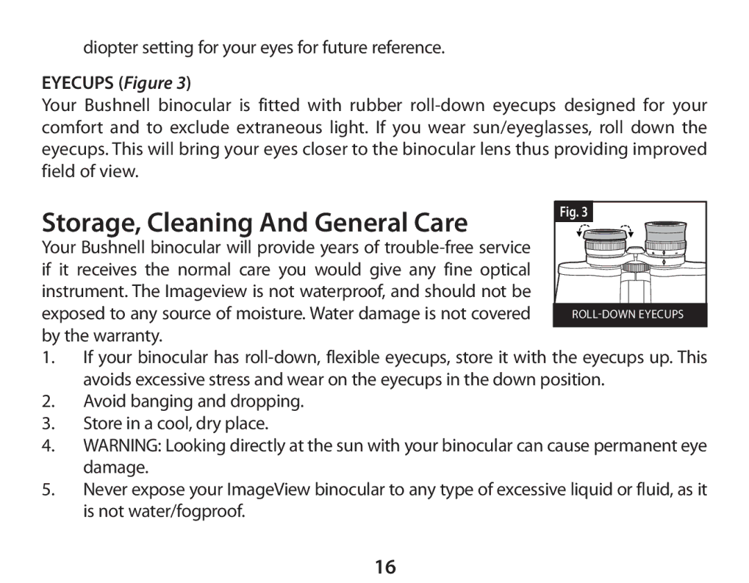 Bushnell 111026 instruction manual Storage, Cleaning And General Care 