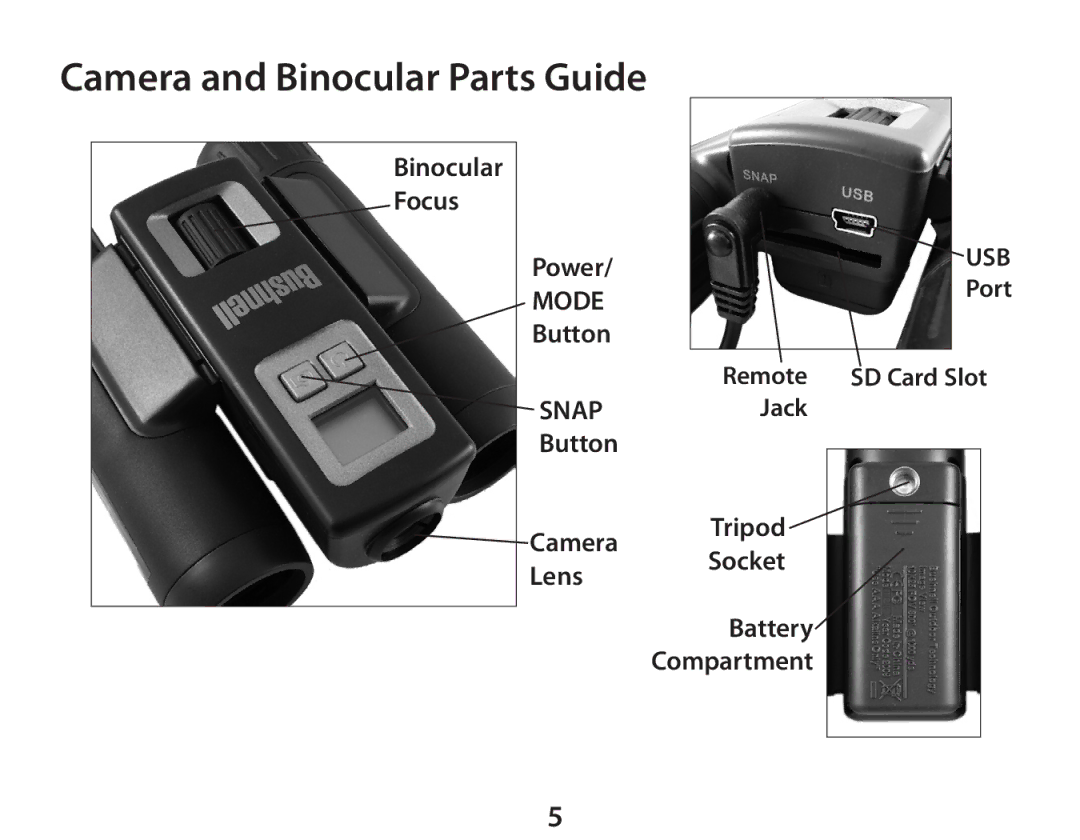 Bushnell 111026 instruction manual Camera and Binocular Parts Guide, Mode 