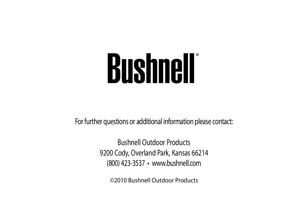 Bushnell 1111024 quick start Bushnell Outdoor Products Cody, Overland Park, Kansas 