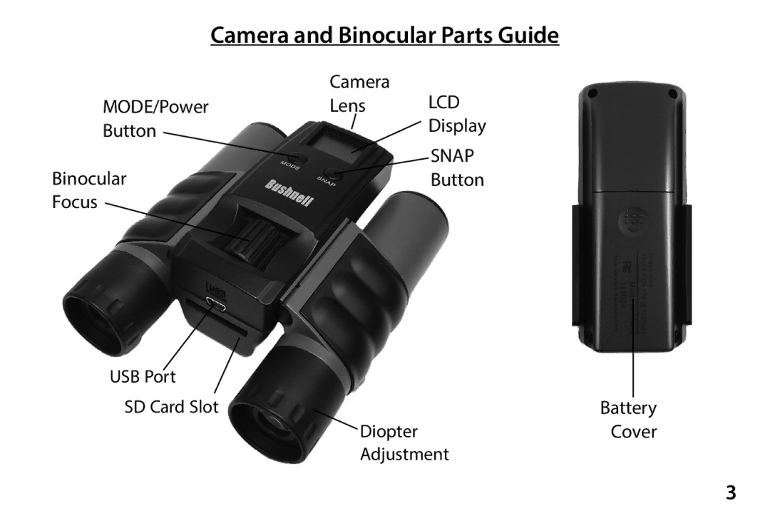 Bushnell 1111024 quick start Camera and Binocular Parts Guide 