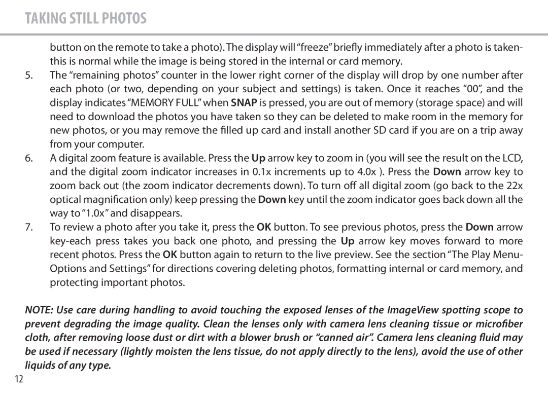 Bushnell 111545 user manual Taking Still Photos 