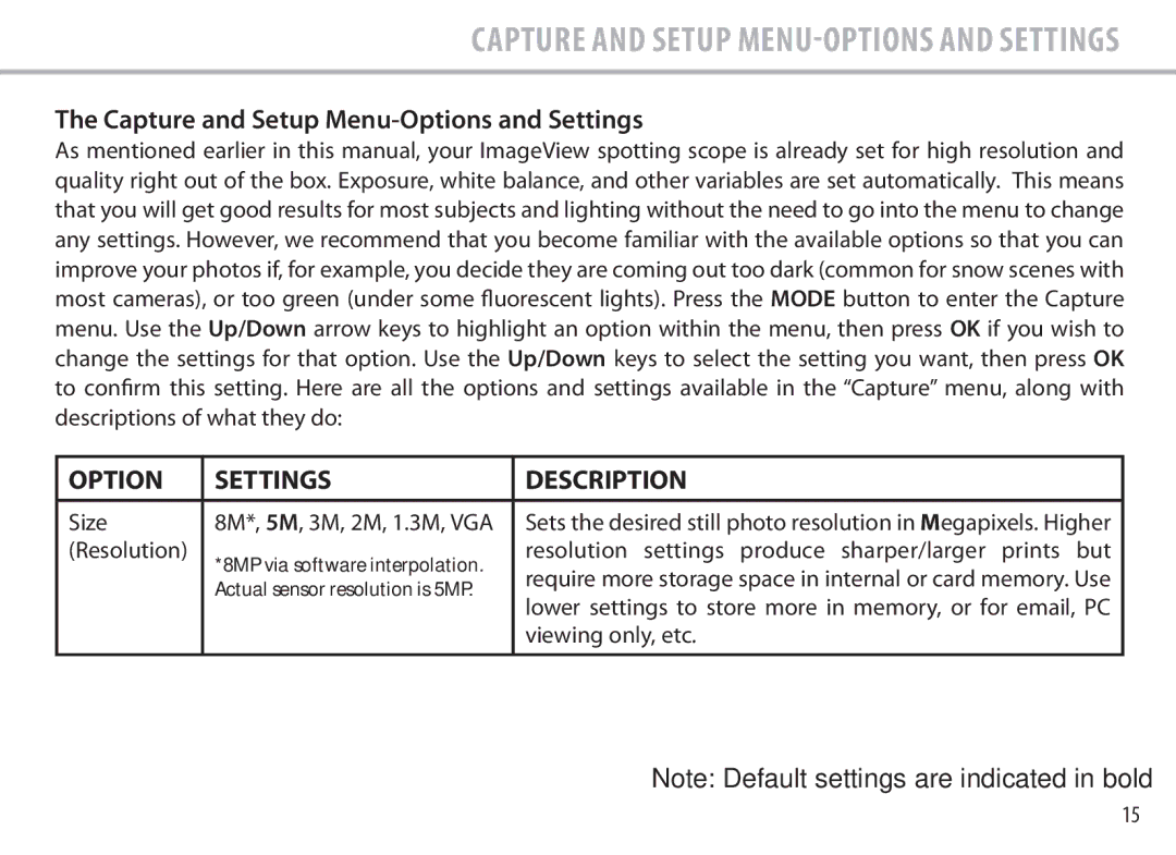 Bushnell 111545 user manual Capture and Setup Menu-Options and Settings 