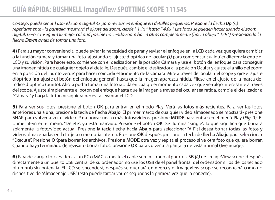 Bushnell 111545 user manual Guía Rápida Bushnell ImageView Spotting Scope 