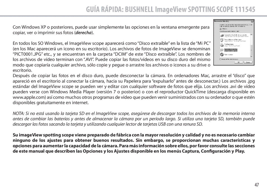 Bushnell 111545 user manual Guía Rápida Bushnell ImageView Spotting Scope 