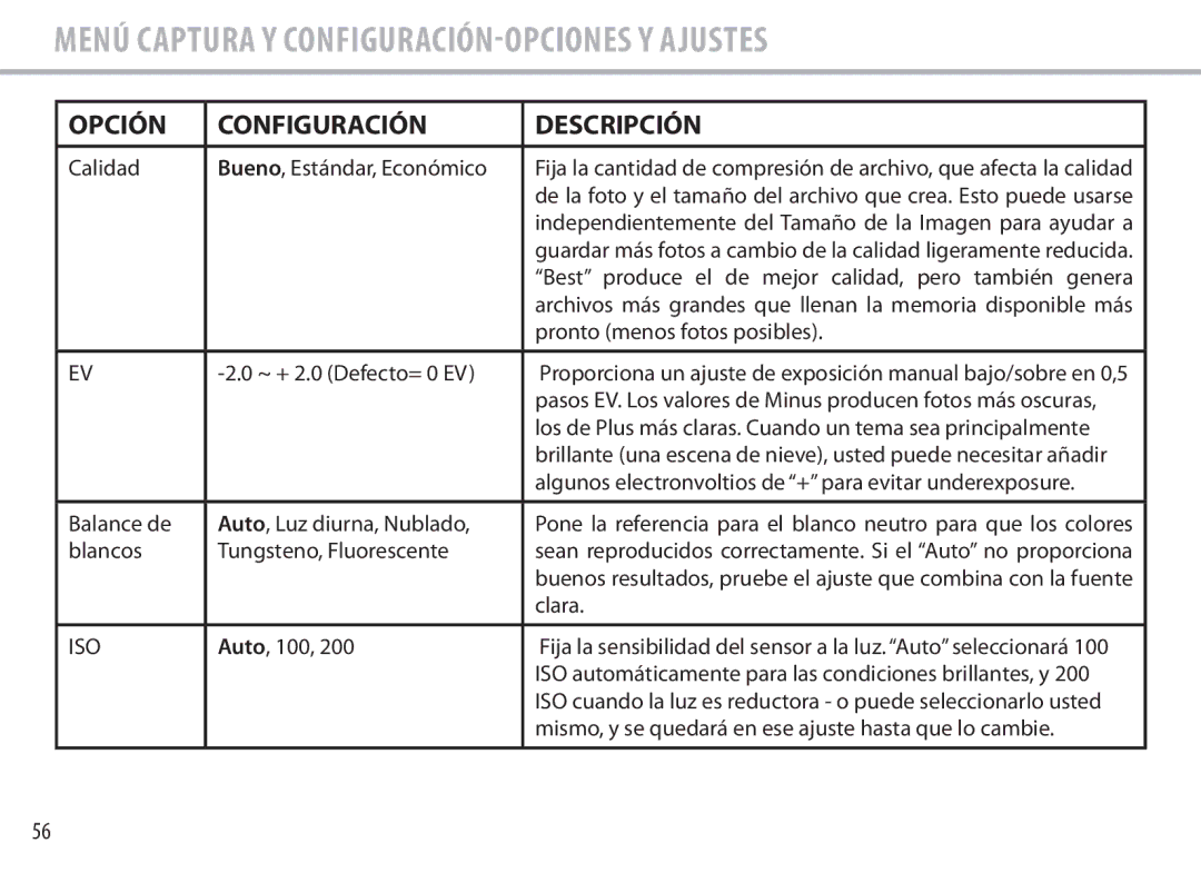 Bushnell 111545 user manual Menú Captura y Configuración-Opciones y Ajustes 