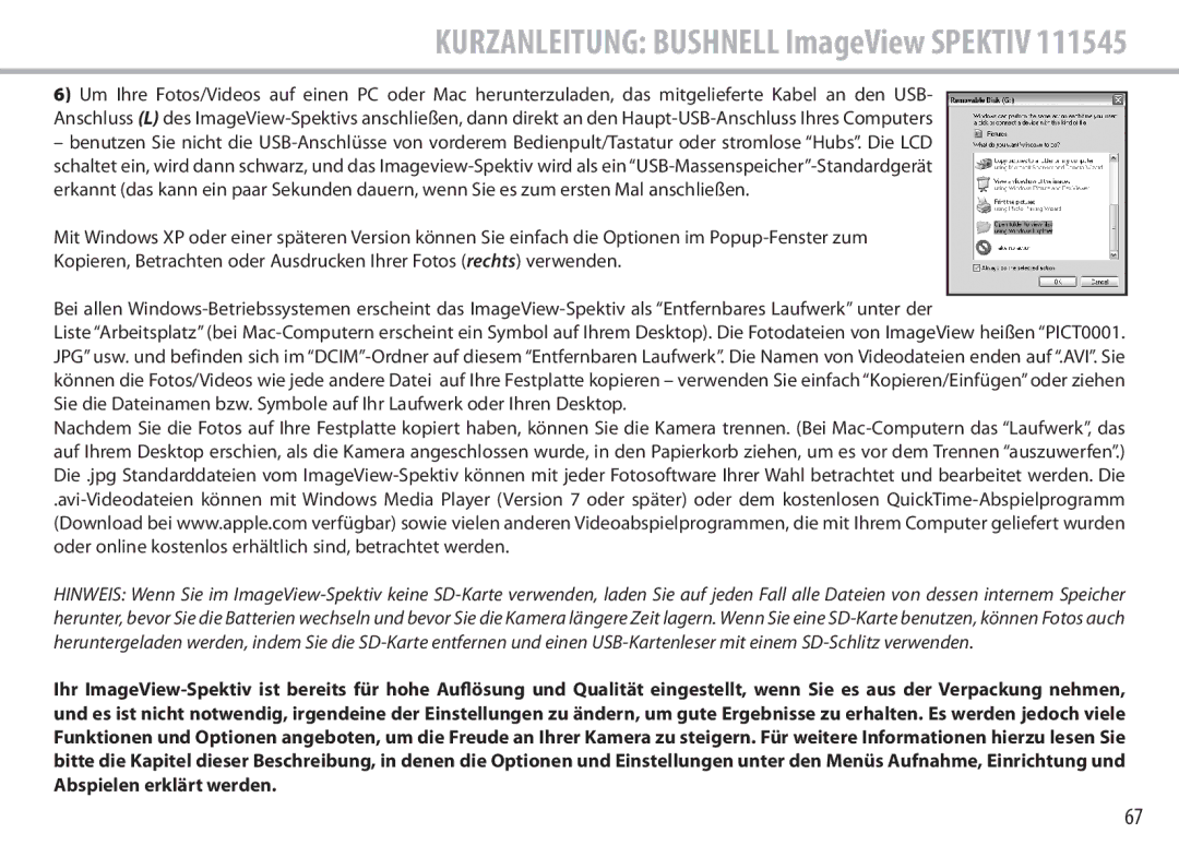 Bushnell 111545 user manual Kurzanleitung Bushnell ImageView Spektiv 