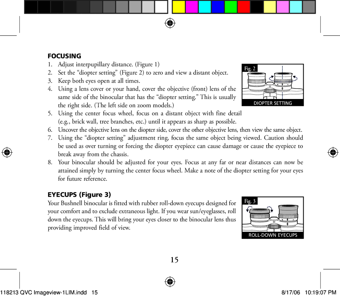 Bushnell 118213 manual Focusing 