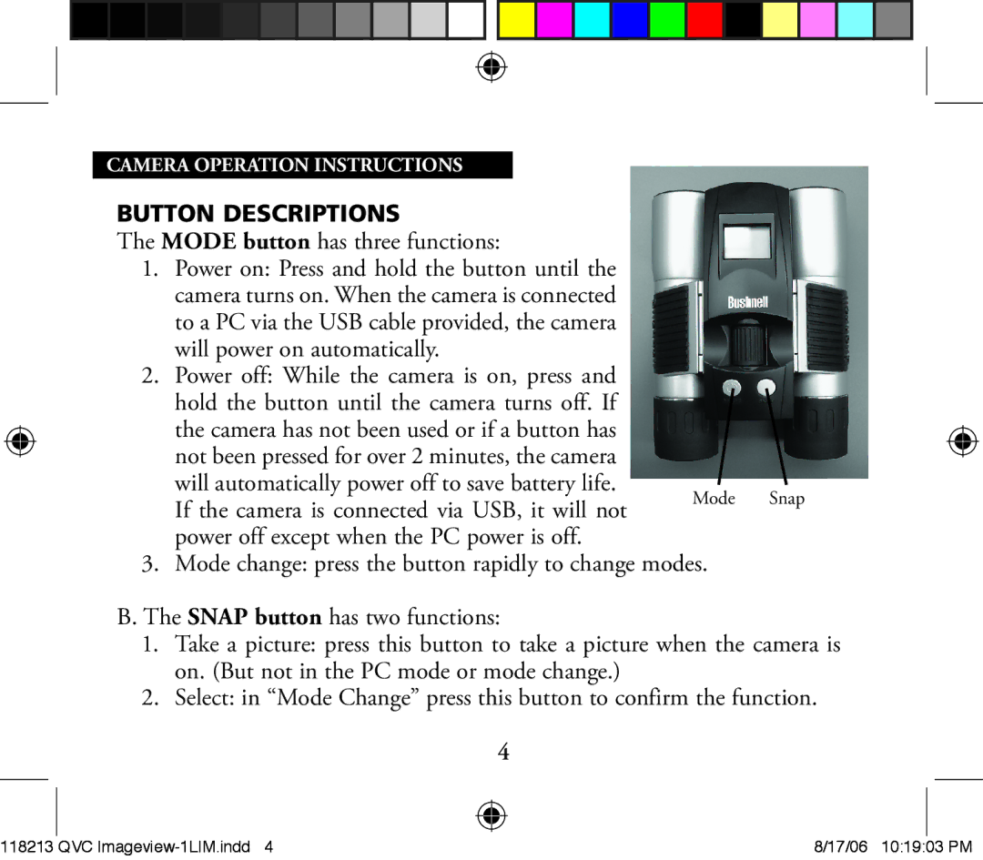 Bushnell 118213 manual Button Descriptions 