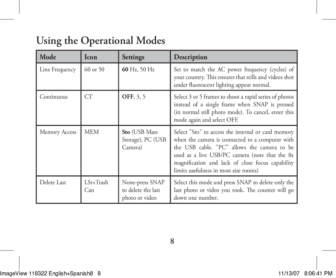 Bushnell 118322 instruction manual Using the Operational Modes, 60 or 60 Hz, 50 Hz 