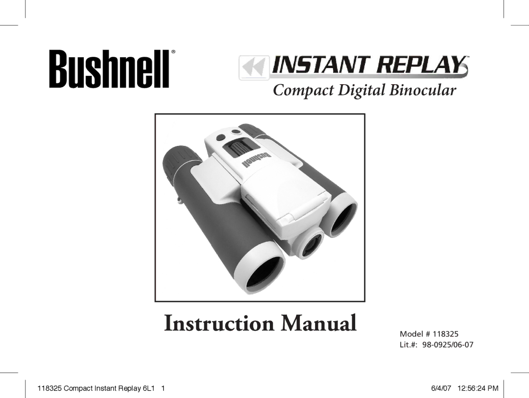 Bushnell 118325 instruction manual Compact Digital Binocular 