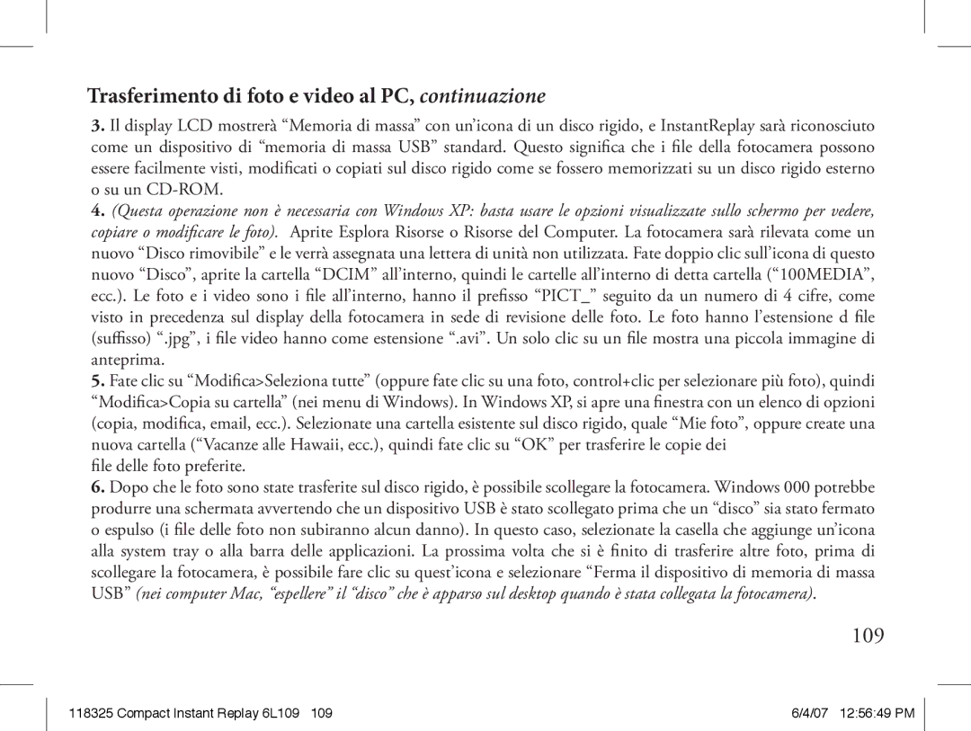 Bushnell 118325 instruction manual Trasferimento di foto e video al PC, continuazione, File delle foto preferite 