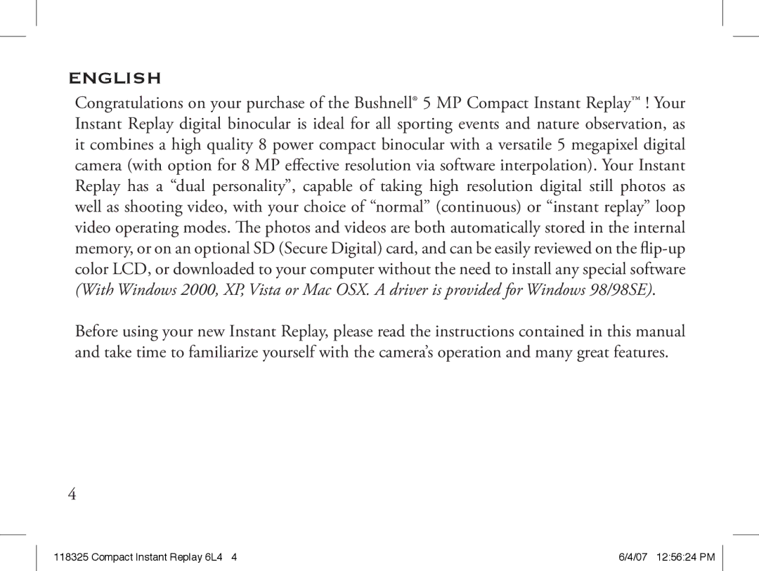 Bushnell 118325 instruction manual English 
