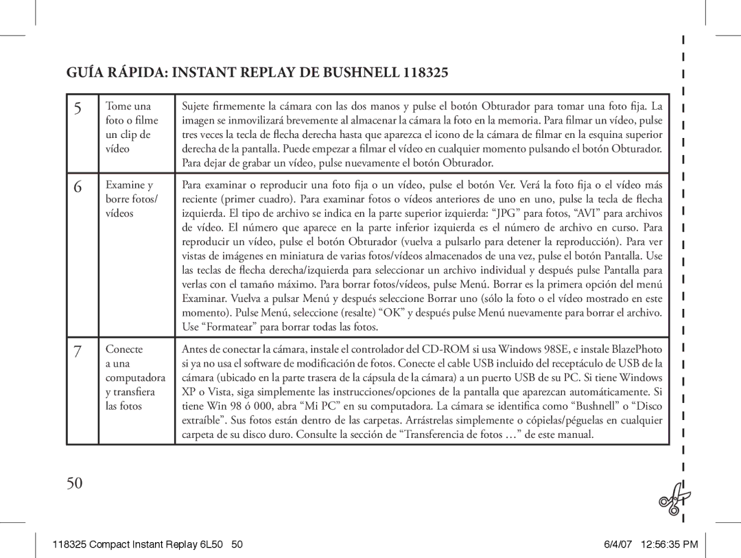 Bushnell 118325 instruction manual Use Formatear para borrar todas las fotos 