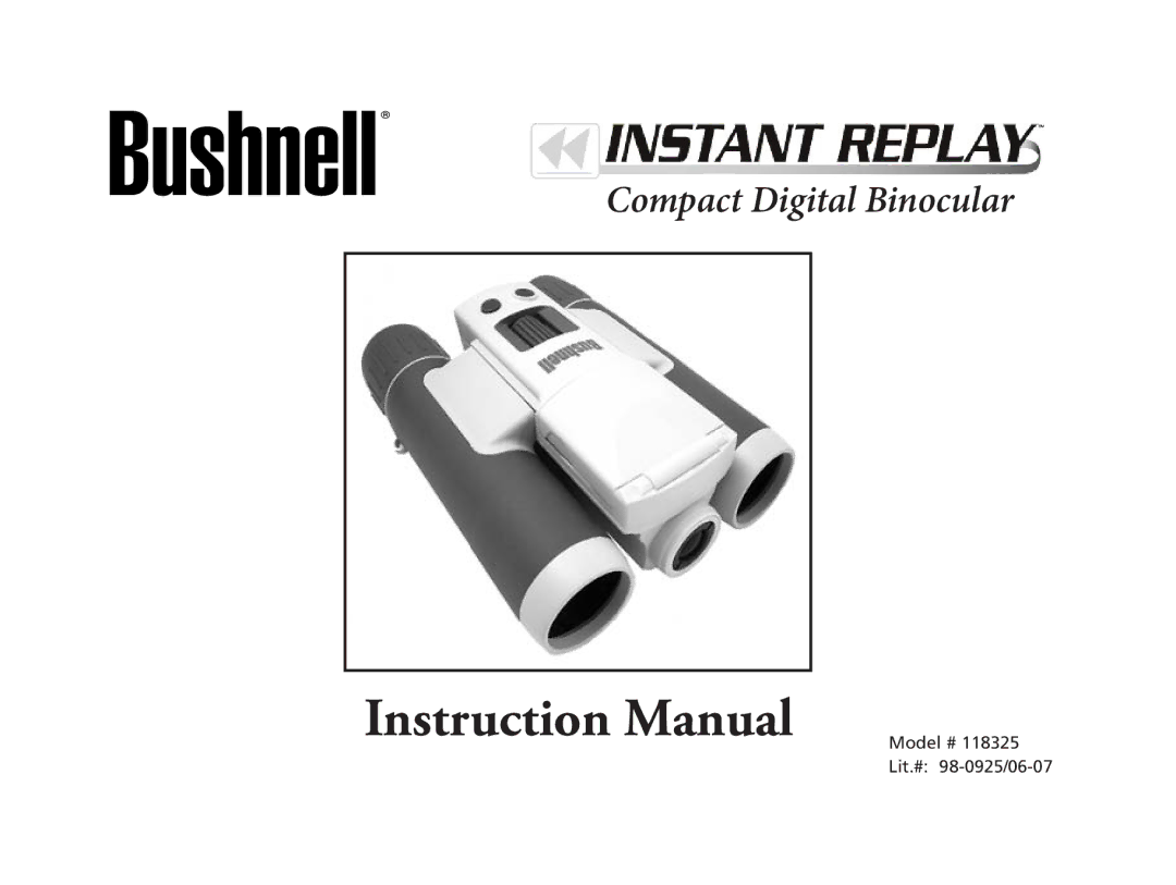 Bushnell 118325 instruction manual Compact Digital Binocular 