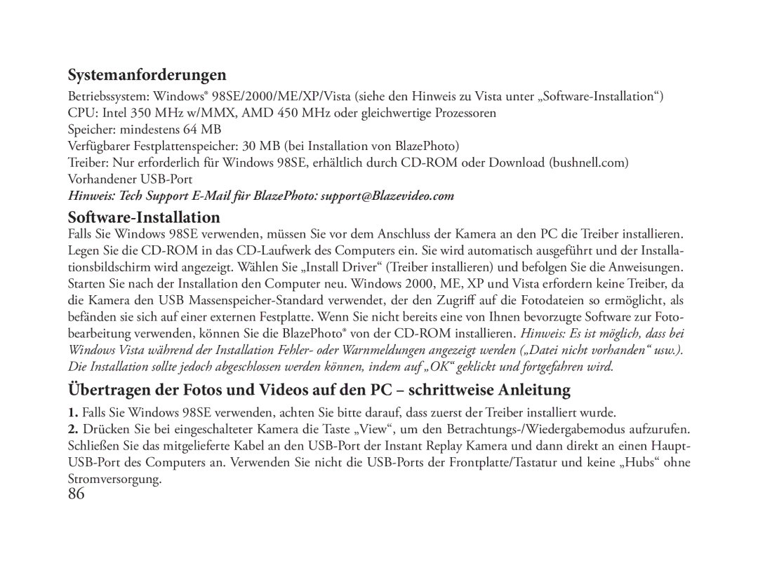 Bushnell 118325 instruction manual Systemanforderungen, Software-Installation, Stromversorgung 