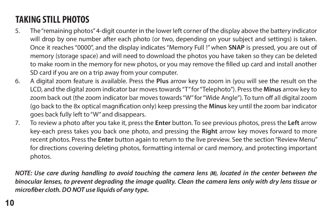 Bushnell 118326 user manual Taking Still Photos 