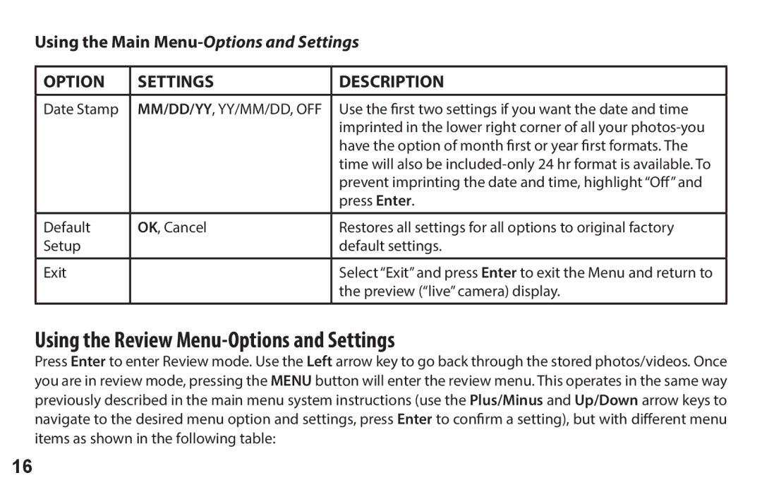 Bushnell 118326 user manual Using the Review Menu-Options and Settings 