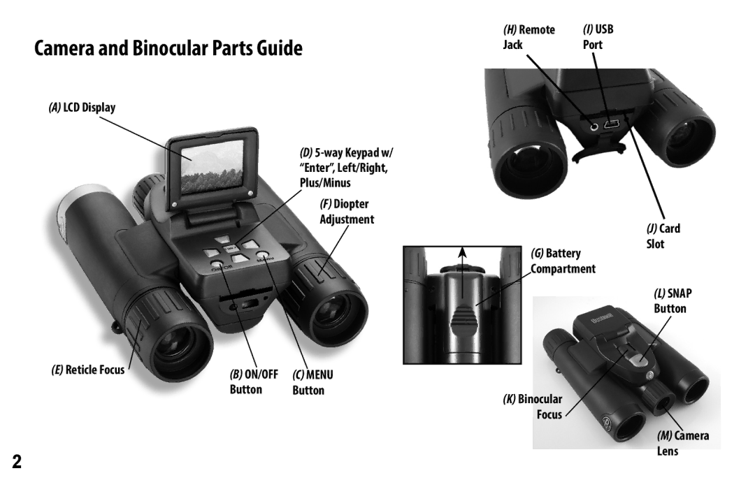 Bushnell 118326 user manual Camera and Binocular Parts Guide, Card 