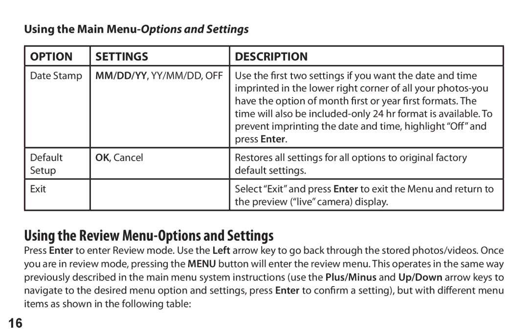 Bushnell 118326 user manual Using the Review Menu-Options and Settings 