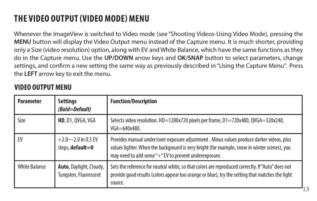 Bushnell 118328 instruction manual Video Output Menu, VGA=640x480, Steps, default=0 