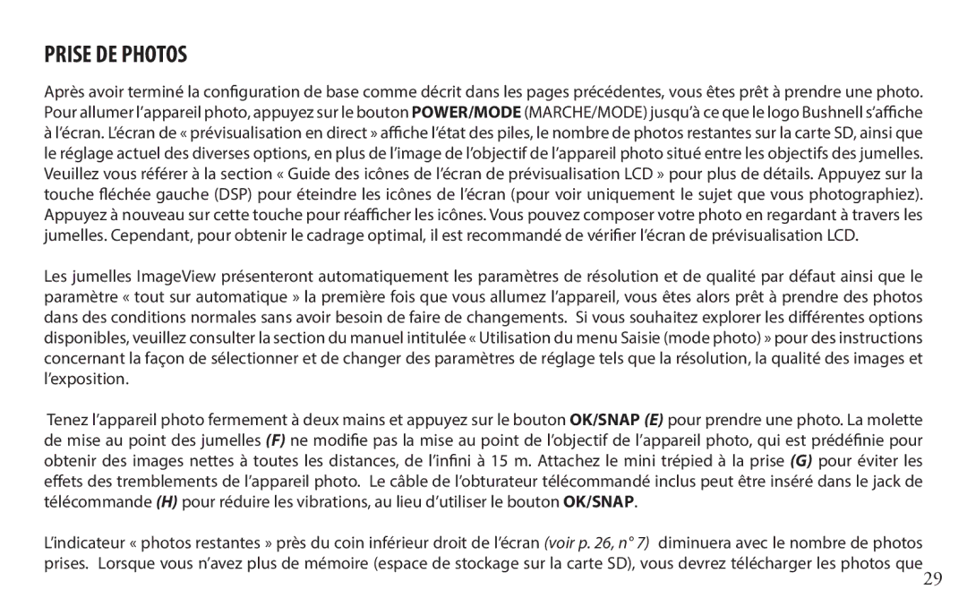 Bushnell 118328 instruction manual Prise DE Photos 