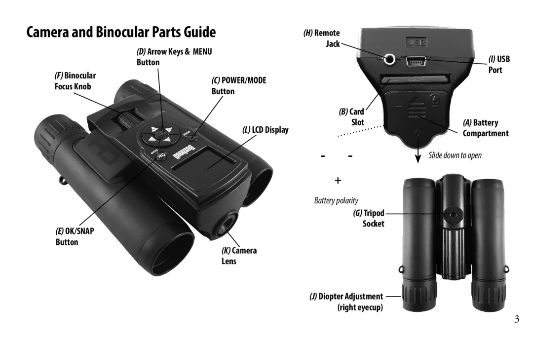 Bushnell 118328 Arrow Keys & Menu Button, Button Camera Lens, Tripod Socket, Port Battery Compartment, Card Slot 